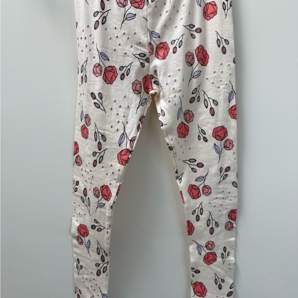 Dot Dot Smile Cream Leggings with Red Floral Print